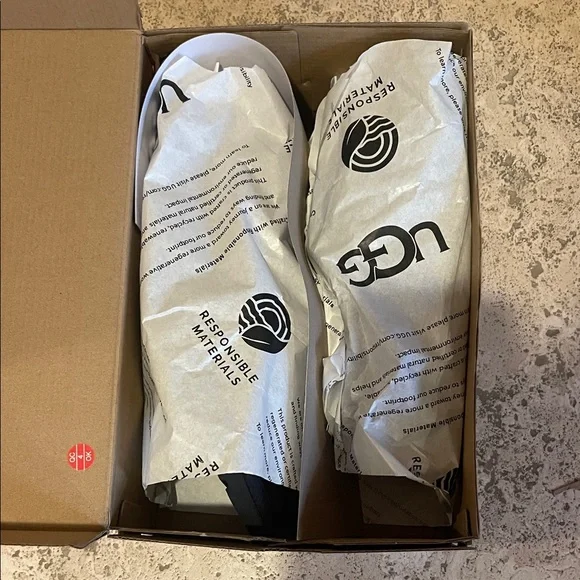 UGG Black Slippers with White Trim - Picture 3 of 3